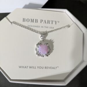 Bomb Party Silver Necklace with Pink Sparkle Pendant